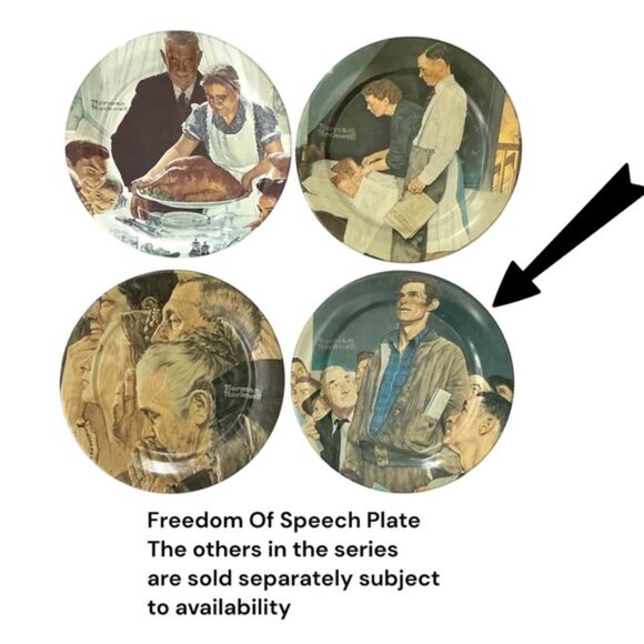 Norman Rockwell Metal Collector Plate Freedom Of Speech Four Freedoms Vintage 80 - Picture 5 of 16